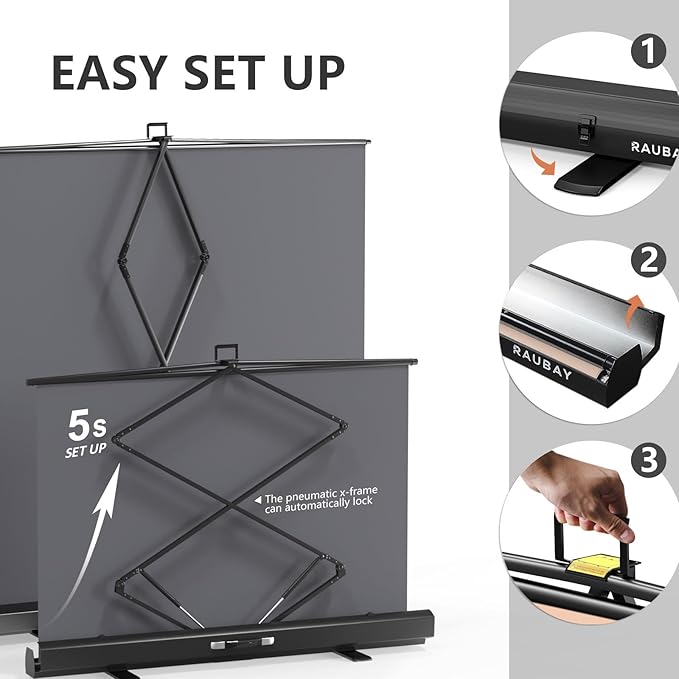 【Easy Set Up】 RAUBAY 59.8 x 82.7in Collapsible Beige Backdrop Screen Portable Retractable Panel Photo Nude Background with Stand for Video Conference, Photographic Studio, Streaming