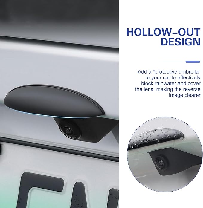 Car Rear View Camera Cover, Wider Longer Waterproof Protective Shield for Clear Imaging, ABS Anti-rain Reversing Cam Guard with Self-adhesive, Universal Exterior Modification for Cars (Black)