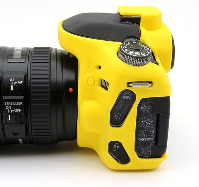 Professional Secure Silicone Camera Cases Bag Housing Rubber Body Skin for Canon EOS 80D Digital SLR Camera Protective Case (Yellow)