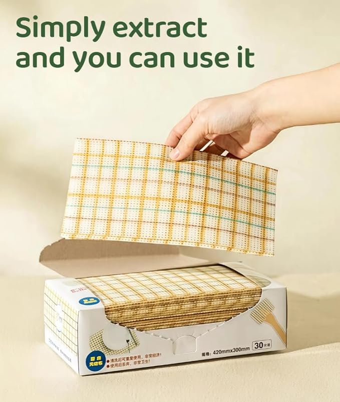 Grid-Pattern Lazy Cleaning Cloths - Extra Large, Reusable & Absorbent Kitchen Rags for Dishes, Countertops, as Placemats - 30 Sheets(16.54"*11.81")