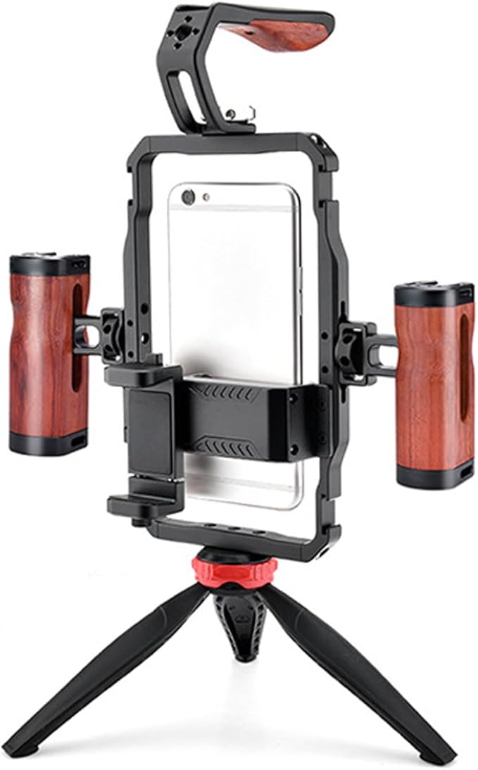 Smartphone Video Rig Kit, Aluminum Alloy Detachable Dual Handles Portable Phone Cage, Universal Handheld Stabilizer with Expansion Ports for Vlogs Videos Live Streaming