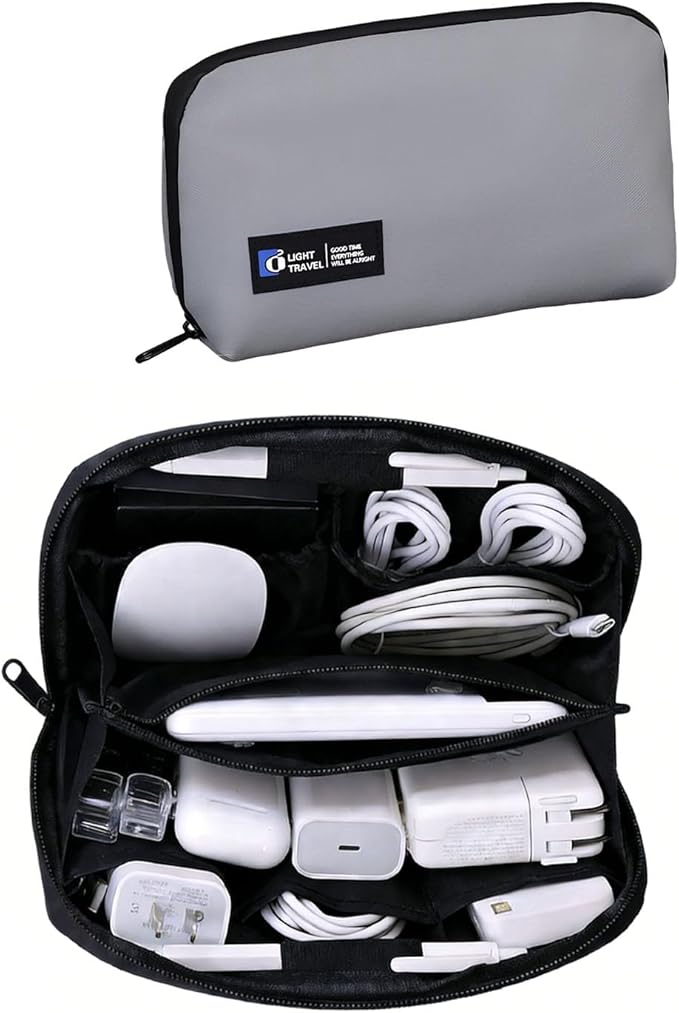 Travel Tech Pouch, Electronics Organizer Travel Case, Waterproof Cord Case for Phone, Charger, Hard Disk, Power Bank, Airplane Travel Essentials Bag, Accessories (Grey)