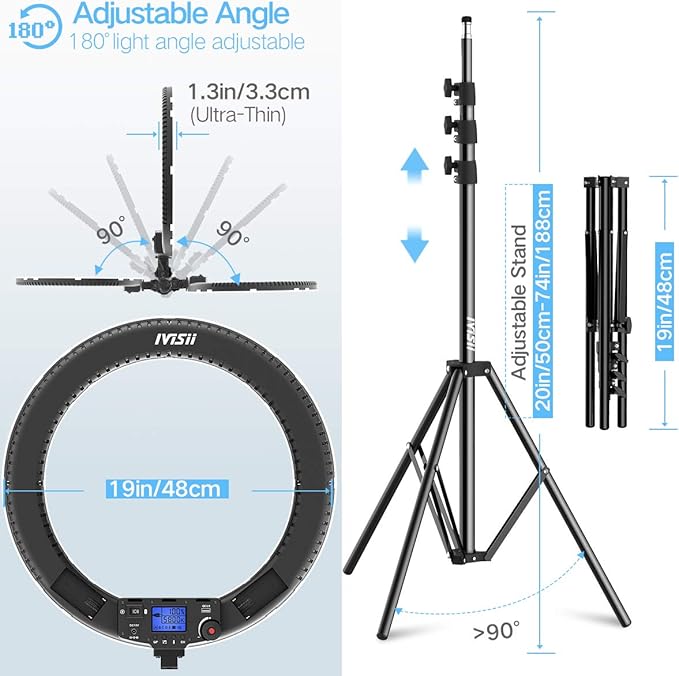 19 inch Ring Light with Remote Controller and Stand ipad Holder,60W Bi-Color with 4 Color Soft Filters for Live Stream/Makeup/YouTube Video/TikTok/Zoom/Photography