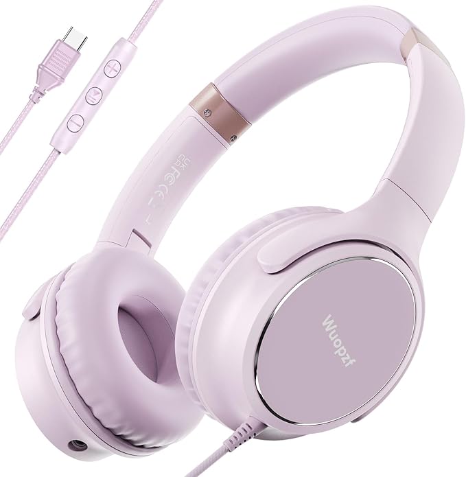 USB C Wired Over-Ear Headphones with Microphone, Volume Control, Share Port, and Adjustable Headband Foldable Stereo Headset for Adult/Teens for iPhone 16, Samsung, Laptop, Gaming, Travel