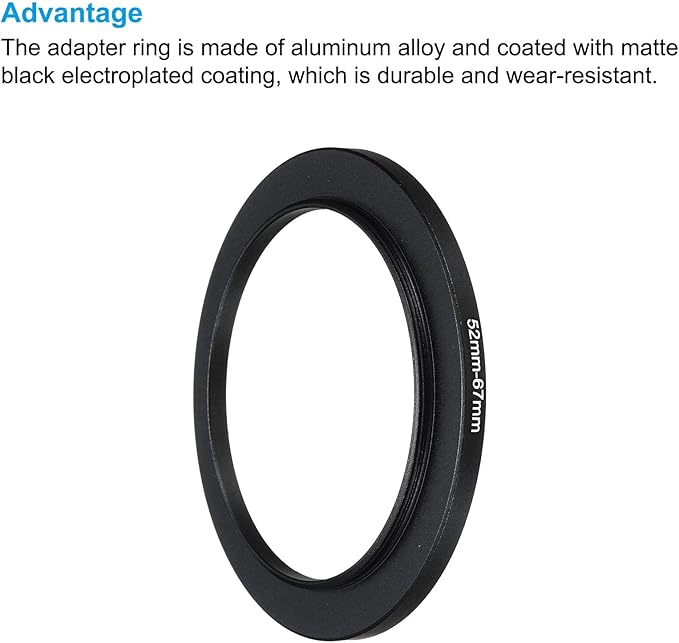PATIKIL 52mm-67mm Metal Step Up Ring with Cleaning Cloth, 2 Pack Camera Lens Filter Adapter Ring Aluminum Filter Adapter Ring for Camera Lenses Hood, Black