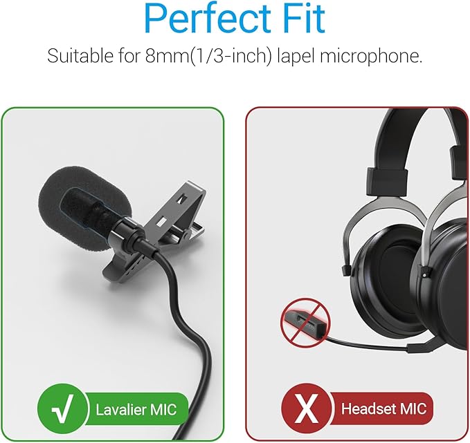 Cubilux Furry Windscreen & Foam Cover Set for Lavalier Lapel Microphone, Muff Windshield Windjammer Deadcat， Wind Muff & Dead Cat Set for Mini Clip-On Lav MIC, 5-Pack of Each