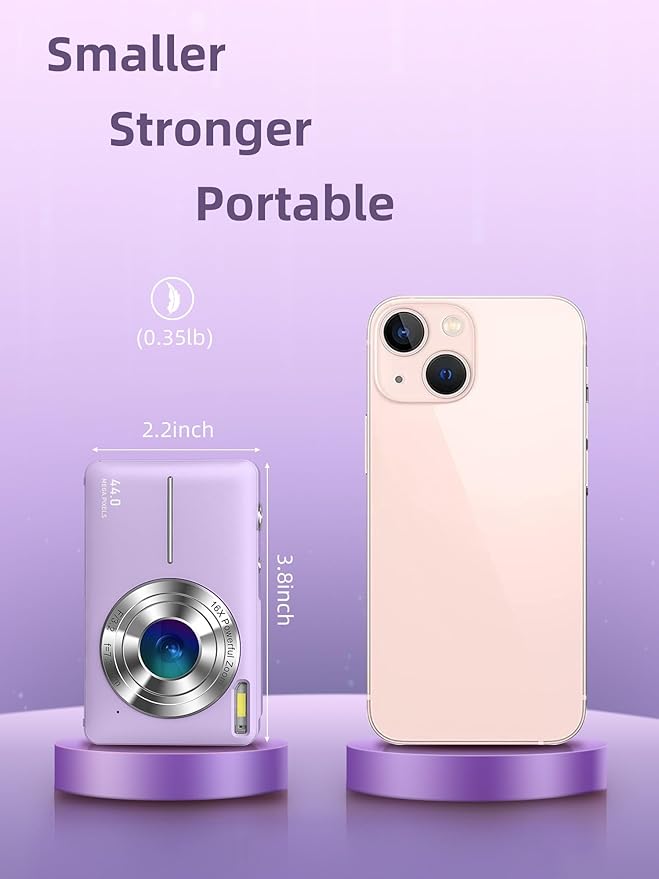 Digital Camera FHD 1080P, Camkory Point and Shoot Digital Cameras with 16X Zoom Anti Shake, 32GB Card, Compact Small Camera for Boys Girls Kids, Purple