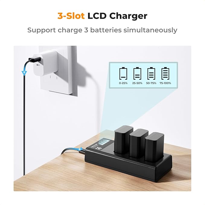K&F CONCEPT 3-Pack NP-FW50 Battery and Upgraded 3-Slot ZV-E10 Battery Charger Compatible with Sony Alpha A6400 A6000 A6300 A6500 A5000 A5100 A7 A7II A7R A7RII A7S A7SII RX10 II III IV Cameras