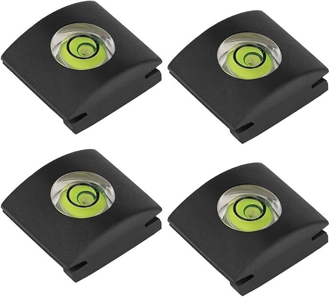 ChromLives 4Pack Camera Hot Shoe Cover Level with Spirit Level Bubble, Universal Fit for DSLR Cameras, Black Rubber, Wall Mount