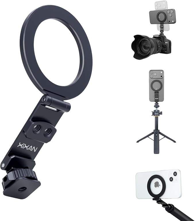 Magnetic Phone Tripod Mount Adapter with 1/4" Thread, Cold Shoe Phone Holder for Camera. Compatible with MagSafe for iPhone, 360° Rotatable, Foldable, Portable Design for Photography Video Vlog