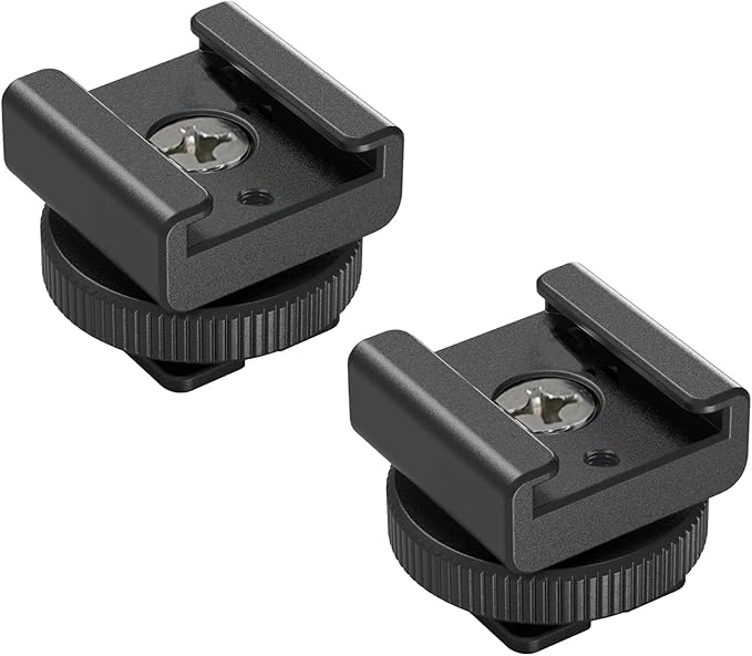 2pcs Cold Shoe Mount Adapter for DJI Mic 3/2/Mini/Rode/Hollyland/Saramonic Wireless Microphone Lavalier Receiver, Metal Camera Cage Adapter with 1/4" Tripod Hole Anti Drop Mic Accessories