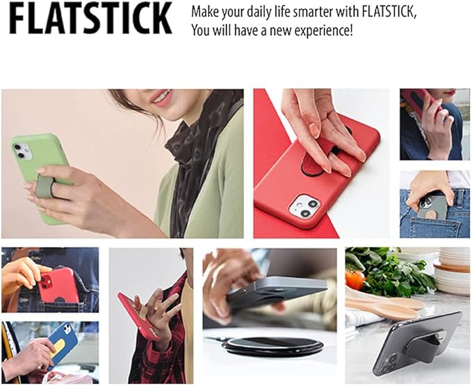 Momostick Flatstick, Cell Phone Finger Grip Strap Holder for Hand, Cell Phone Stand, New Slim Finger Loop Selfie Grip Compatible with Most Smartphones - Glitter Silver