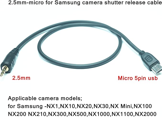 (SR2NX2) 2.5mm-Micro USB is Suitable for The Samsung Camera Shutter Release Cable NX1000 / NX2000 / NX300 / It is Used for Connecting Wireless Remote Controls, Flash triggers and Shutter Controllers