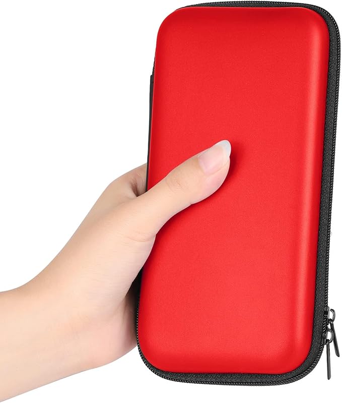 iMangoo Travel Essentials Electronics Organizer Charger Case Portable Dual Zipper Shockproof Pouch Tech Purse Cord Cable Pouches Power Bank Storage Accessories Bag for Women Men,6.5x3.2x1 Red