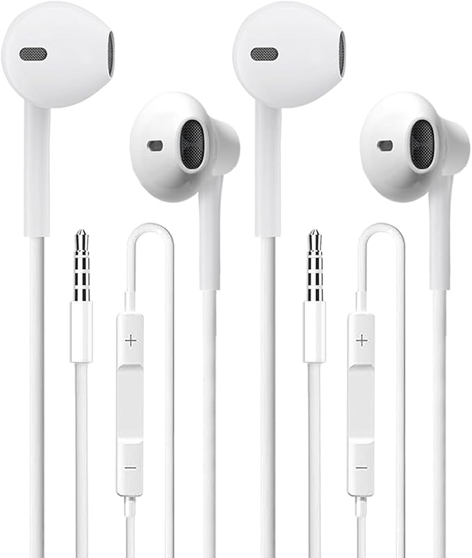 Wired Earbuds 2 Pack, Earbuds HiFi Stereo Wired Earphones Headphones with Microphone Volume Control Compatible with iPad, Laptop, MP3, Android Smartphones, Fits All 3.5mm Jack Device