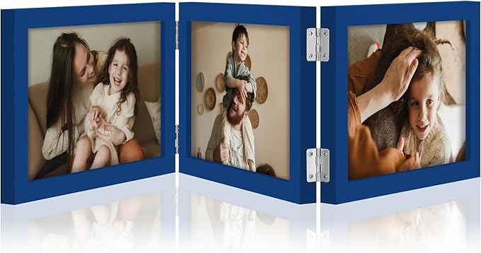decorUhome Triple 7x5 Picture Frame Horizontal, Engineered Wood Trifold Photo Frame with Plexiglass for Tabletop Display, 7x5, Royal Blue