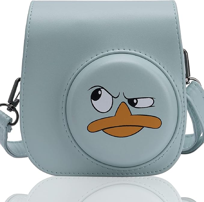 Frankmate PU Leather Camera Case Compatible with Fujifilm Instax Mini 11 12 Instant Camera with Adjustable Strap and Pocket (Cute Duck)