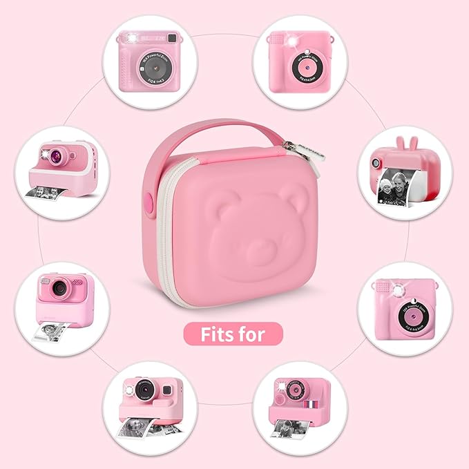 Kids Instant Print Camera Case with 3 Rolls Prints Paper Compatible with ESOXOFFORE for Dylanto for DUDUDRAGON for GKTZ for ETIKEZ for Dafotil for Careenoah Toddler Digital Cameras(Bear design)
