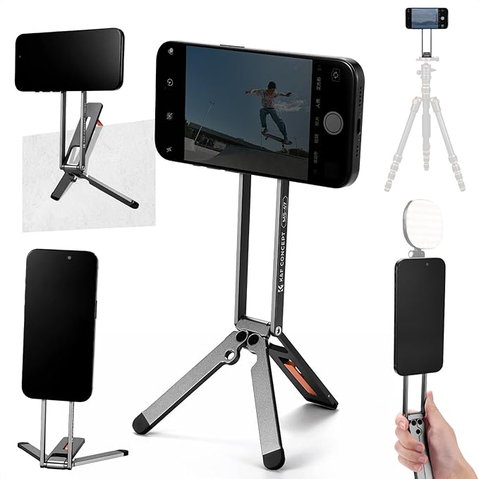 K&F CONCEPT Magnetic Phone Tripod Stand, 23N Strong Magnetic Mini Tripod Aluminium Alloy Pocket Selfie Stick, Mag Safe Phone Holder Compatible with iPhone 17 16 15 14 13 12 Series(Gray)