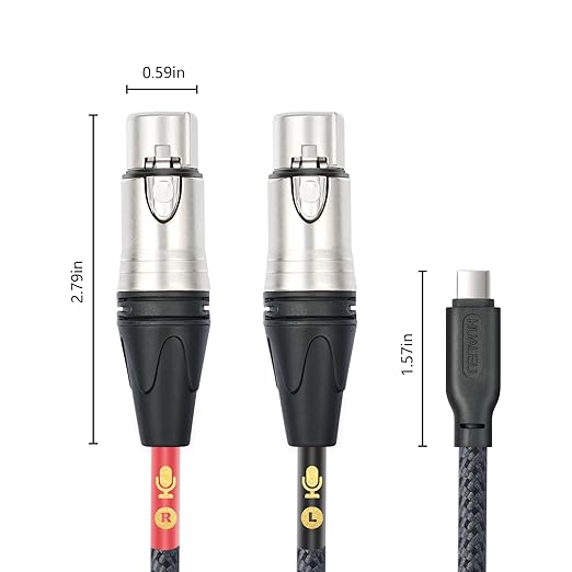 HUALUE 6.6FT Duplex XLR-Type USB-C Stereo Recording Cable, iPhone Mic Cable with USB-C to XLR Female for iPhone 15 & iPad