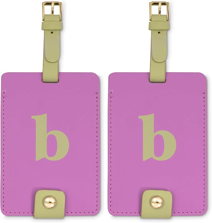 Kate Spade New York Leatherette Luggage Tag with Secure Strap, Colorful Suitcase Identifier for Travel, Monogram Bag Tag ID (B) (Pack of 2)