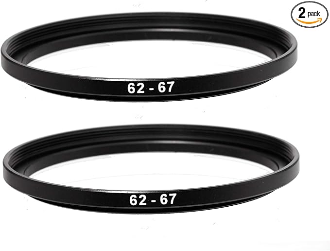 (2 Pcs) 62-67MM Step-Up Ring Adapter, 62mm to 67mm Step Up Filter Ring, 62mm Male 67mm Female Stepping Up Ring for DSLR Camera Lens and ND UV CPL Infrared Filters
