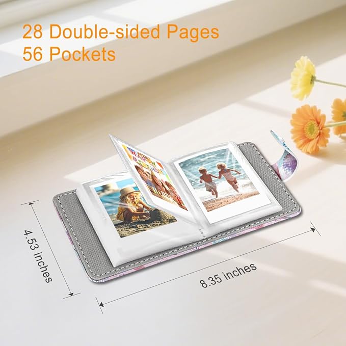 Lebrocoli Seashell Starfish Small Photos Album for 2x3 Inch Films, 56 Pockets Mini Cute Albums Book for Polaroid Fujifilm Instax Mini Instant Camera Printer, Kpop Photocard Pictures Binders Holders