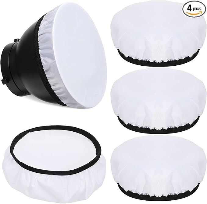 4 Pack Diffuser Lamp Sock Soft Cover, 7 "/18 cm Standard Cloth Diffuser Light Sock Lampshade Reflector Lamp White Lamps Shade Diffusers for Studio Strobe Reflector, Video Shooting (White)
