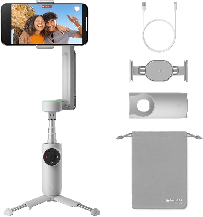 Insta360 Flow Pro - AI-Powered Gimbal Stabilizer for Smartphone, Apple DockKit Enabled, 360º Infinite Pan Tracking, 3-Axis Stabilization, Built-in Tripod, Portable & Foldable, AI Tracking