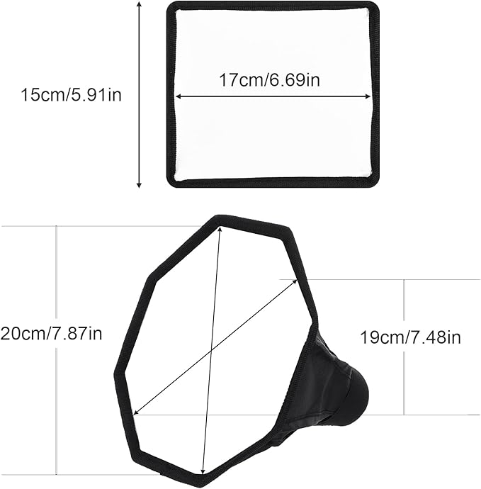 2 Pack Flash Diffuser Light Softbox - 8" Octagon and 8"x6" Rectangle Flash Softbox Universal with Storage Pouch Compatible - Speedlight Softbox-Diffuser Kit