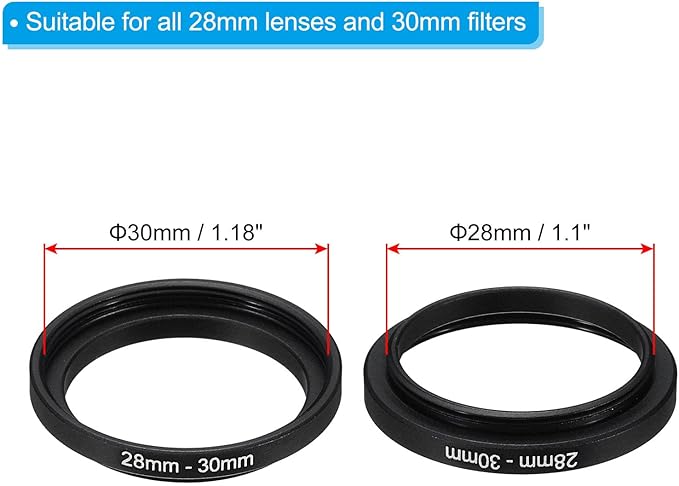 PATIKIL 28mm-30mm Metal Step Up Ring with Cleaning Cloth, 2 Pack Camera Lens Filter Adapter Ring Aluminum Filter Adapter Ring for Camera Lenses Hood, Black