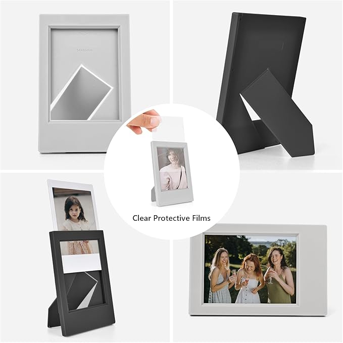 HIYQIN 8 Pack 2x3 Mini Photo Frames for for Fuji Instax Mini 3 inch Picture/Polaroid 3-Inch Films - for Desktop Display Small Wallet Size Picture frame with Clear Protective Covers - Black & Grey