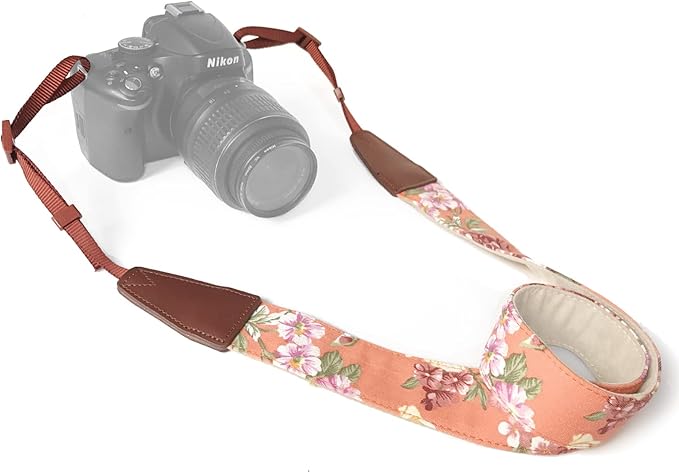 Alled Camera Strap Neck, Adjustable Vintage Orange Floral Camera Straps Shoulder Belt for Women/Men,Camera Strap for Nikon/Canon/Sony/Olympus/Samsung/Pentax ETC DSLR/SLR