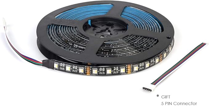 BTF-LIGHTING 5050 RGBW RGB+Cool White(6000K-7000K) 4 Colors in 1 LED Tape Light DC12V 5m 16.4ft 60LED/m Multi-Colored IP65 Black 12mm PCB for Bedroom Kitchen Home Decoration(No Adapter or Controller)
