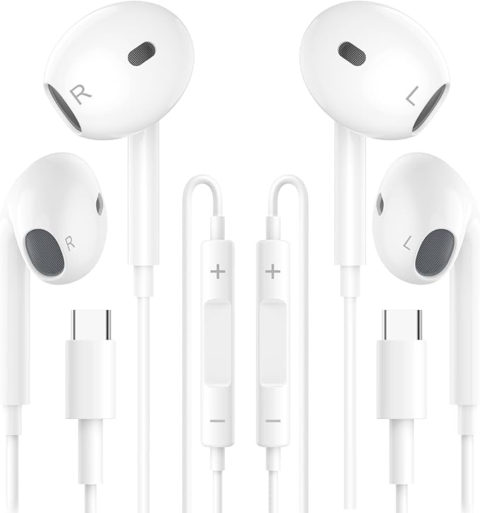 2 Pack Headphones Wired USB C for iPhone 16/17/15 Ultra Clear Calls&No Noise,Type C Earbuds Earphones Wired with Microphone Volume Control&Remote Control for iPhone 15/16/17 Pro Max Plus, iPad Pro