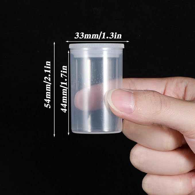 100 Pieces Film Canisters with Caps 35 mm Plastic Empty Camera Reel Storage Containers Case with Lids for Small Accessories Rockets Experiment Fish Hook Film Keys Coins Art Beads (Clear)