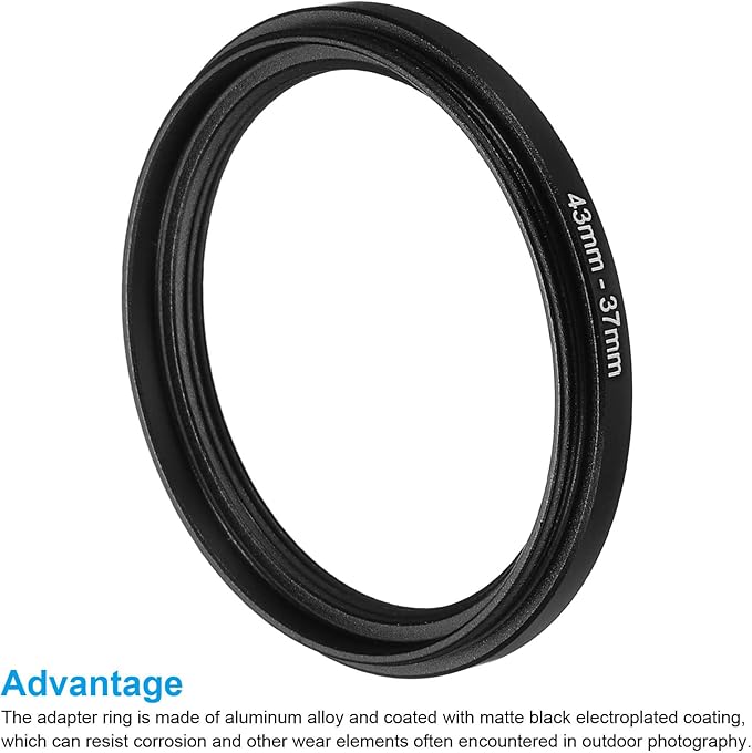 PATIKIL 43mm-37mm Metal Step Down Ring, Camera Lens Filter Adapter Ring Aluminum Filter Adapter Ring for Camera Lenses Hood, Black