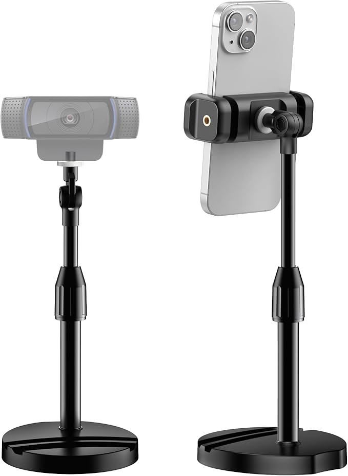 InnoGear Webcam Mount for Desk, Table Telescopic Webcam Stand with Phone Holder for Camera Webcam C922 C930e C920S C920 C615 C960 C920x BRIO 4K NexiGo N60, Right Light, GoPro with 1/4" Thread
