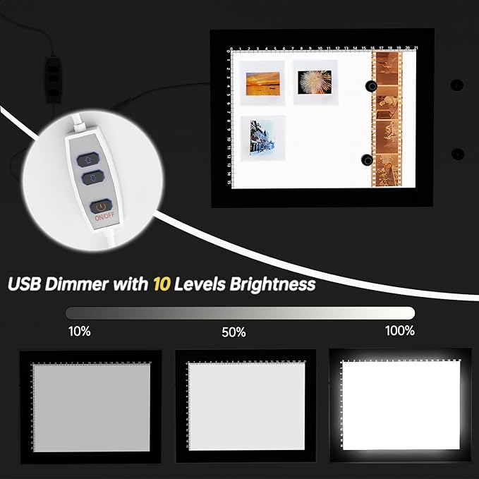 Magnetic Slide Viewer 8”x6” Light 5600K Ultra-Thin 10 Levels Adjustable Brightness Backlight for Slides and 35mm Film Negative Scanning