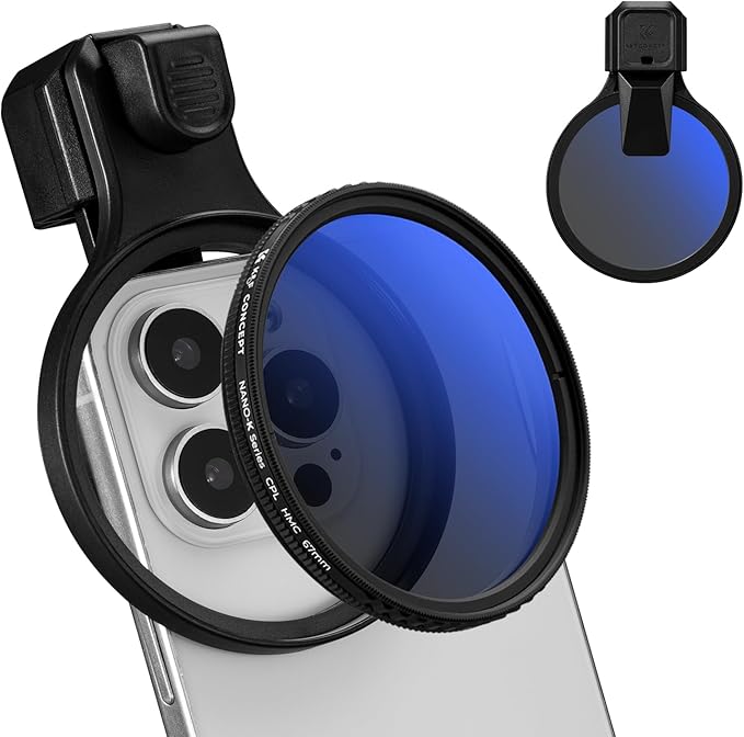 K&F CONCEPT 67mm Press-on CPL Phone Lens Filter Kit, Polarizing Filter Compatible with iPhone 17/16/15/14/13/12 Standard, 16/15/14/13/12 Pro/Pro Max, 67mm Threaded Filters