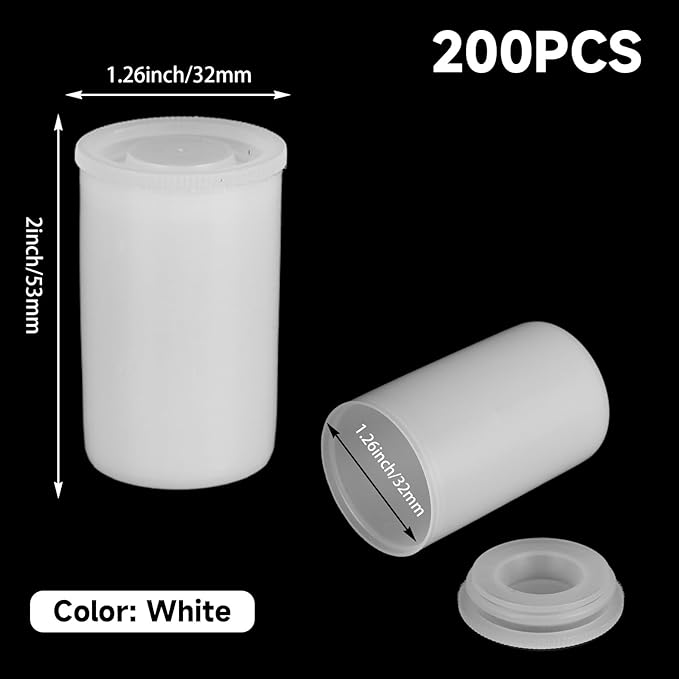 LANIAKEA 200PCS Plastic Film Canisters with Lids 32 mm Empty Camera Reel Containers Storing of Small Personal and Household Items, Pills, Film, Keys, Coins, Art Beads