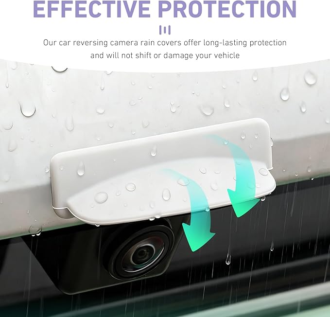 Car Reverse Camera Anti-Rain Cover, Silicone Self-Adhesive Camera Rain Guard Shield, Universal for Most Cars (White)