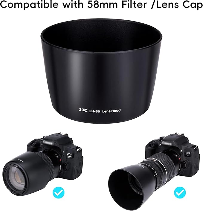 Reversible ET-60 Lens Hood Shade Protector for Canon EF 75-300mm f/4-5.6 III USM & EF-S 55-250mm f/4-5.6 is II & RF 75-300mm F/4-5.6 On 5D Mark IV III 7D 6D Mark II 90D 80D Rebel T8i T7i T7