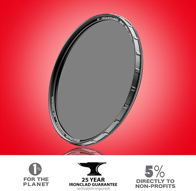 105mm X2 CPL Circular Polarizing Filter for Camera Lenses - AGC Optical Glass Polarizer Filter with Lens Cloth - MRC8 - Nanotec Coatings - Weather Sealed by Breakthrough Photography