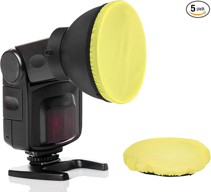 PATIKIL 6.3" x 6.3" Soft Mini Flash Diffuser Cap, 5 Pack Universal Elastic Flash Diffuser Cover for DSLR Camera Flashlight, Yellow