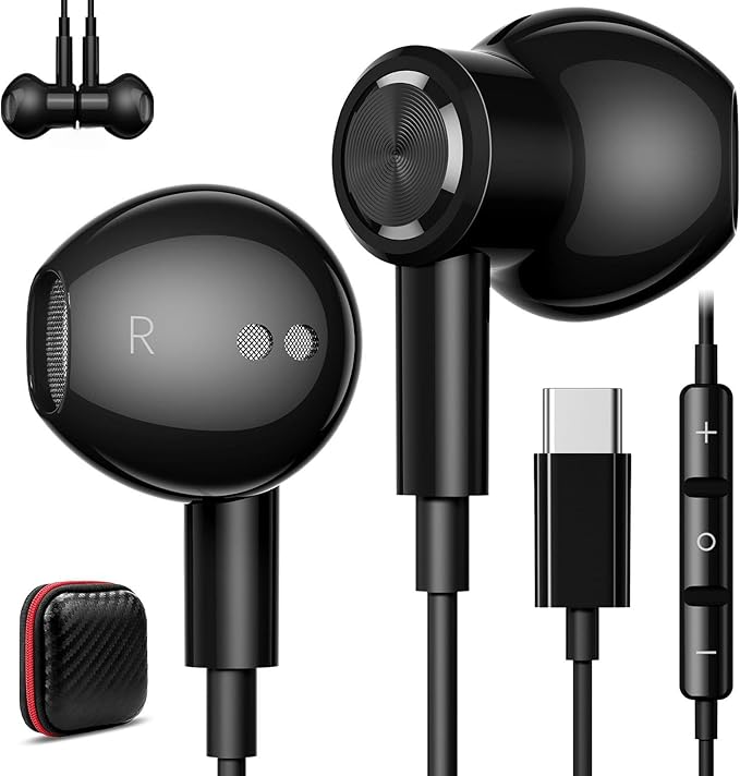 USB C Headphones with Microphone for iPhone 17 Pro Max 17e 16e 16 15 Plus,Type-C Headphones for Google Pixel 10a Wired Earbuds Magnetic Sport Earphone for iPad/OnePlus 15/Samsung S26 S25 Flip 6 Fold 7