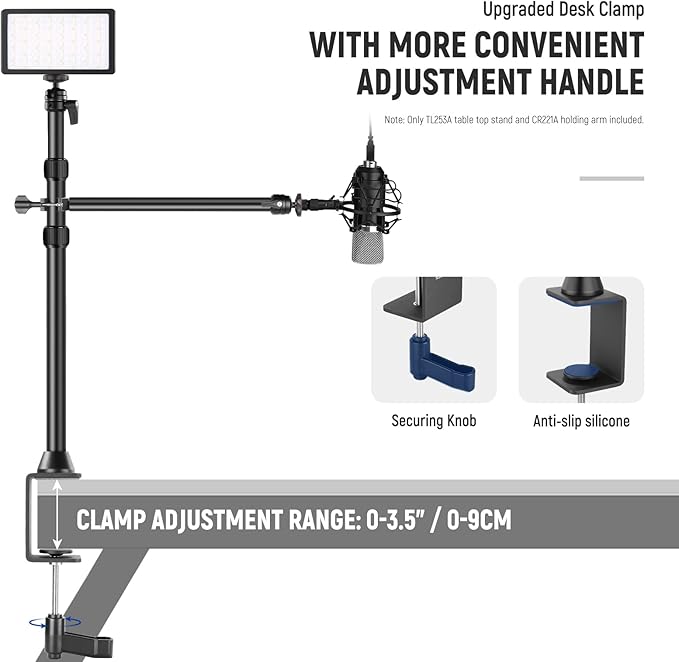 NEEWER Camera Desk Mount with Overhead C Amera Mounting Arm and 1/4" Ball Head, 17" - 41" Adjustable Tabletop Light Stand with C Clamp for DSLR Camera, Ring Light, Webcam, Photo Video Shooting