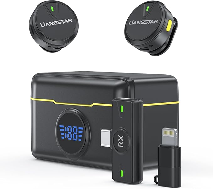 LIANGSTAR Wireless Lavalier Microphone for iPhone/Android, Mini Microphone with Charging Case Noise Canceling, 40H Battery Life, Lapel Mic with Mute Button for Video Recording, Interview, Vlog, TikTok