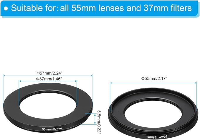 PATIKIL 55mm-37mm Metal Step Down Ring, Camera Lens Filter Adapter Ring Aluminum Filter Adapter Ring for Camera Lenses Hood, Black