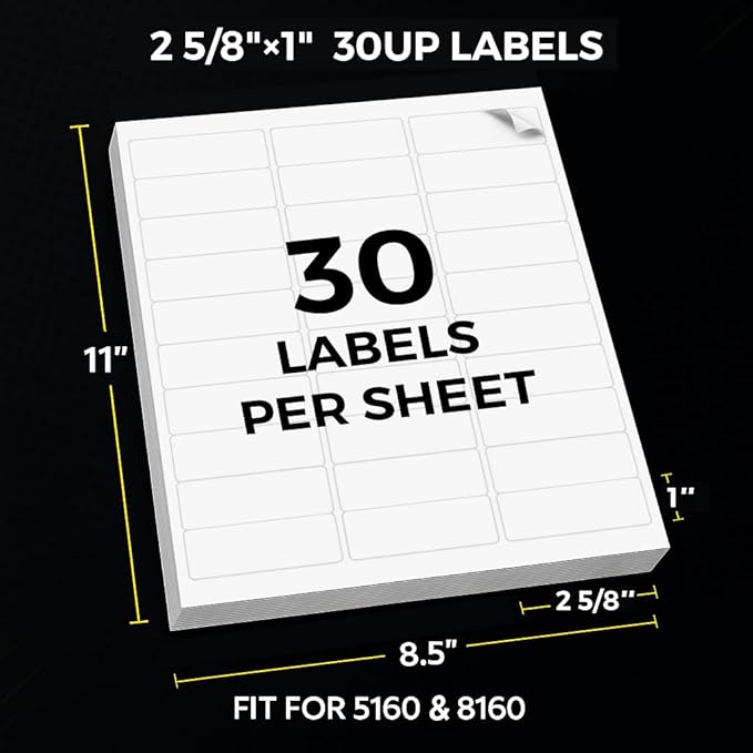Mailing Labels for Laser/Inkjet Printer, Address Labels Stickers - 100 Sheets 1” x 2-5/8” 30 up Printable Sticker Paper, 3000 Address Label for Envelops